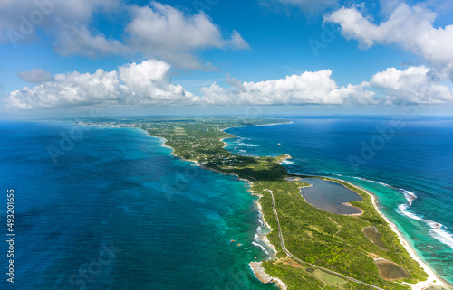 Fototapeta Naklejka Na Ścianę i Meble -  Aerial view of Grande-Terre, Guadeloupe, Lesser Antilles, Caribbean.