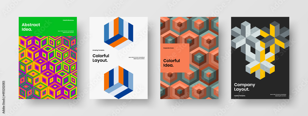 Amazing geometric pattern book cover concept collection. Unique company identity vector design template bundle.