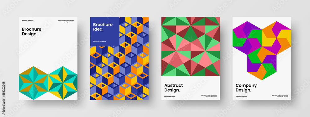 Isolated pamphlet design vector illustration composition. Creative geometric tiles presentation layout bundle.
