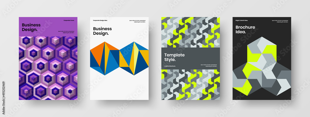 Bright poster A4 design vector concept set. Amazing mosaic shapes handbill template composition. Bright poster A4 design vector concept set. Amazing mosaic shapes handbill template composition.