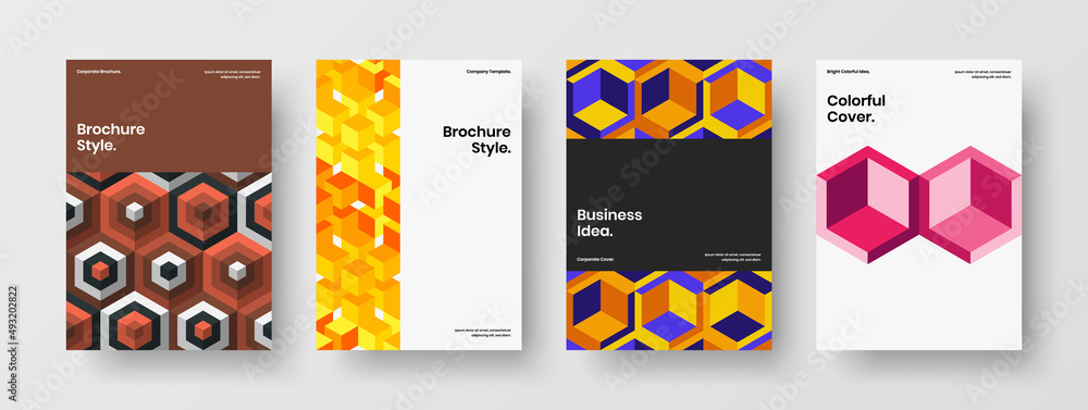 Fototapeta premium Modern geometric shapes presentation layout collection. Colorful flyer A4 vector design illustration composition.