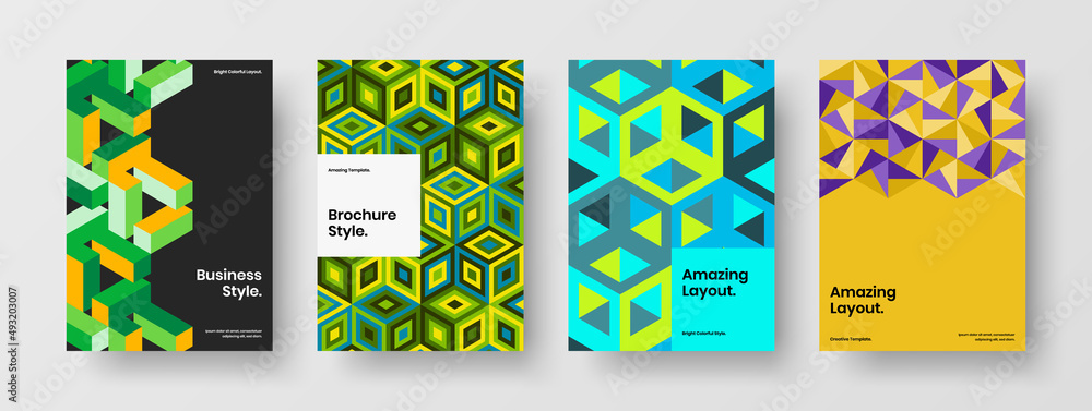 Isolated geometric pattern handbill illustration composition. Modern company cover vector design layout bundle.