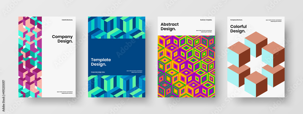 Colorful presentation A4 design vector concept composition. Simple geometric shapes booklet illustration bundle.