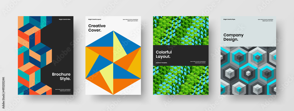 Clean catalog cover design vector layout bundle. Premium mosaic shapes booklet illustration composition.