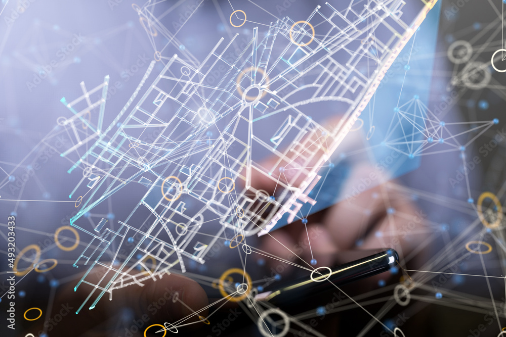 Neural network 3D illustration. Big data and cybersecurity Neural network 3D illustration. Big data and cybersecurity