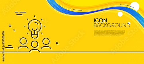 Business idea line icon. Abstract yellow background. People group sign. Teamwork meeting symbol. Minimal business idea line icon. Wave banner concept. Vector