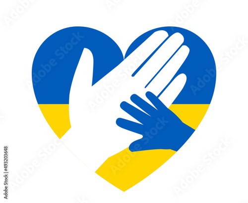Ukraine Flag Heart Emblem With Hands Symbol National Europe Abstract Vector illustration Design