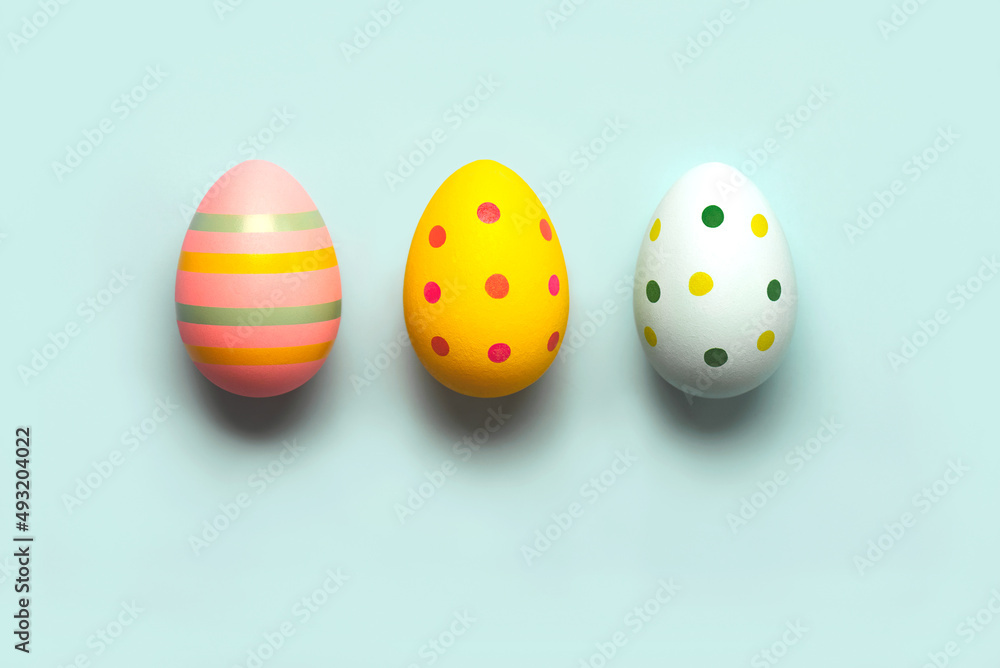 Happy Easter. Top view of colored easter painted eggs Happy Easter. Top view of colored easter painted eggs