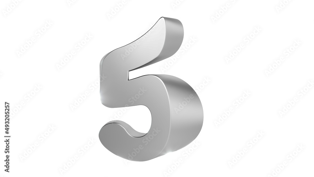 Silver metellic 3D font number 5, Premium 3d illustration. Silver metellic 3D font number 5, Premium 3d illustration.