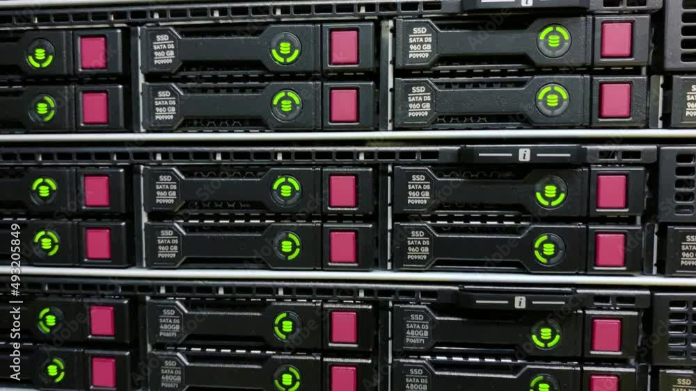 Hard drives in a server rack on IT cloud data center Hard drives in a server rack on IT cloud data center