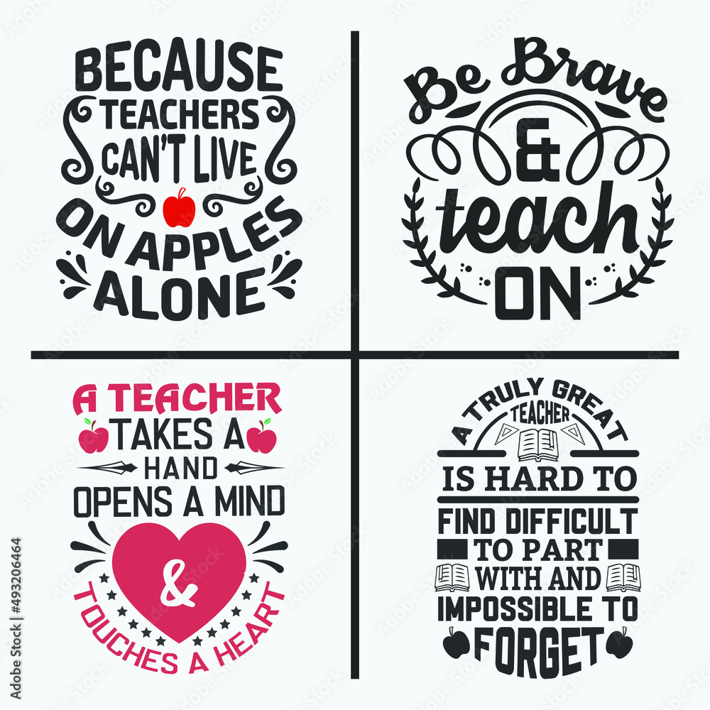 Teacher typographic quotes and teaching slogan design bundle vector.