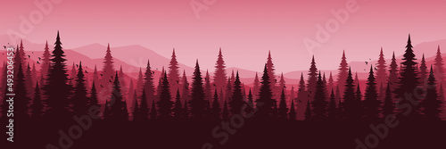 forest silhouette mountain landscape scenery flat design vector illustration good for wallpaper, backdrop, background, banner, tourism, and design template
