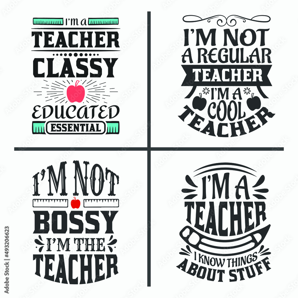 Teacher quotes and saying design bundle vector.