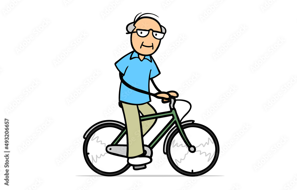 Naklejka premium Alter Cartoon Senior als Radfahrer beim Fahrrad fahren