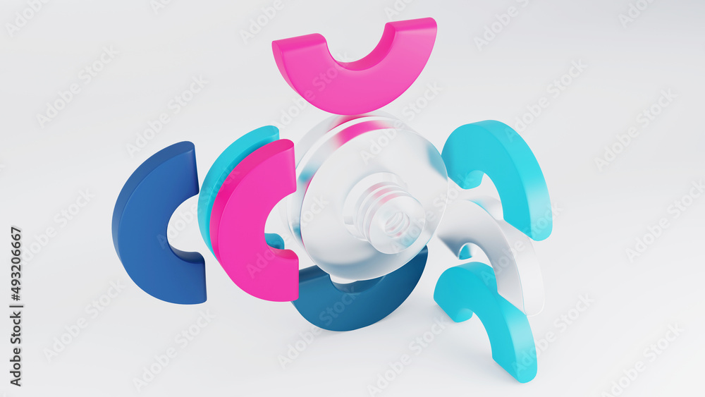 Abstract round shapes in different colors 3d render