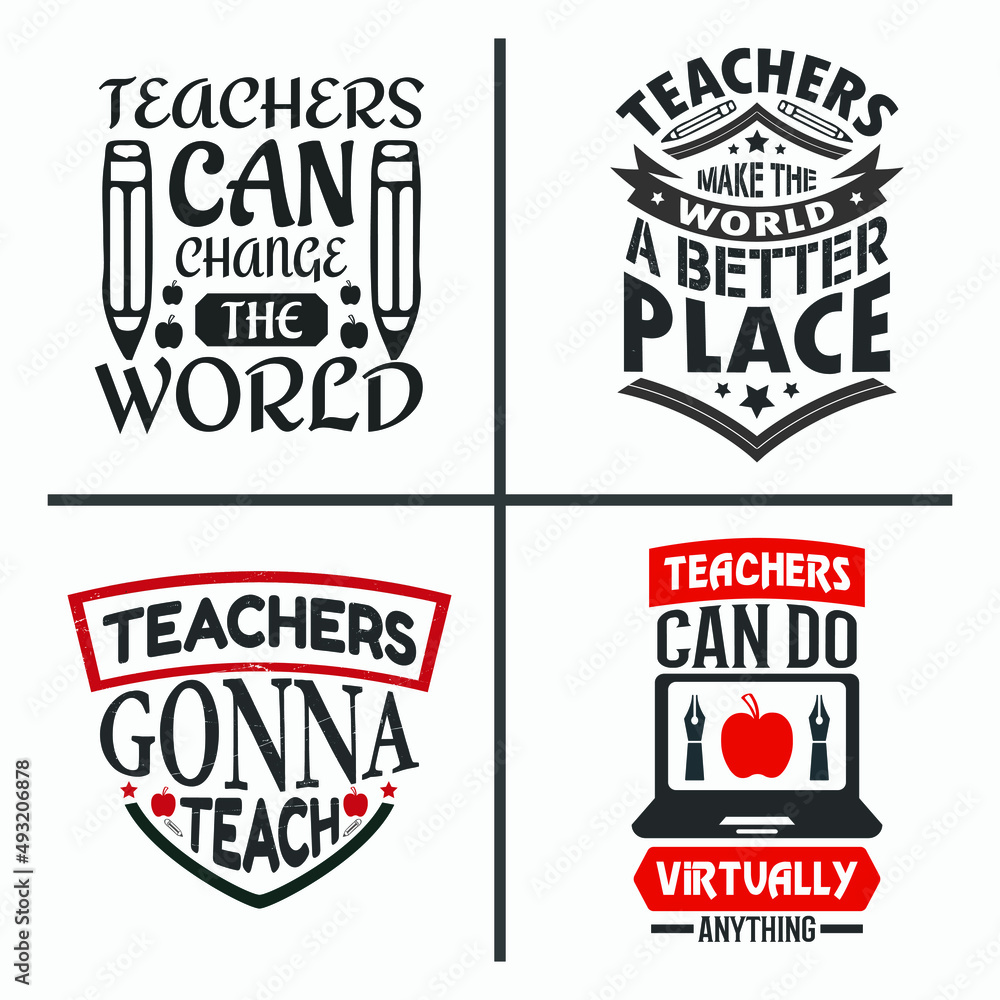 Teacher slogan design bundle vector, teacher day typographic saying design vector.