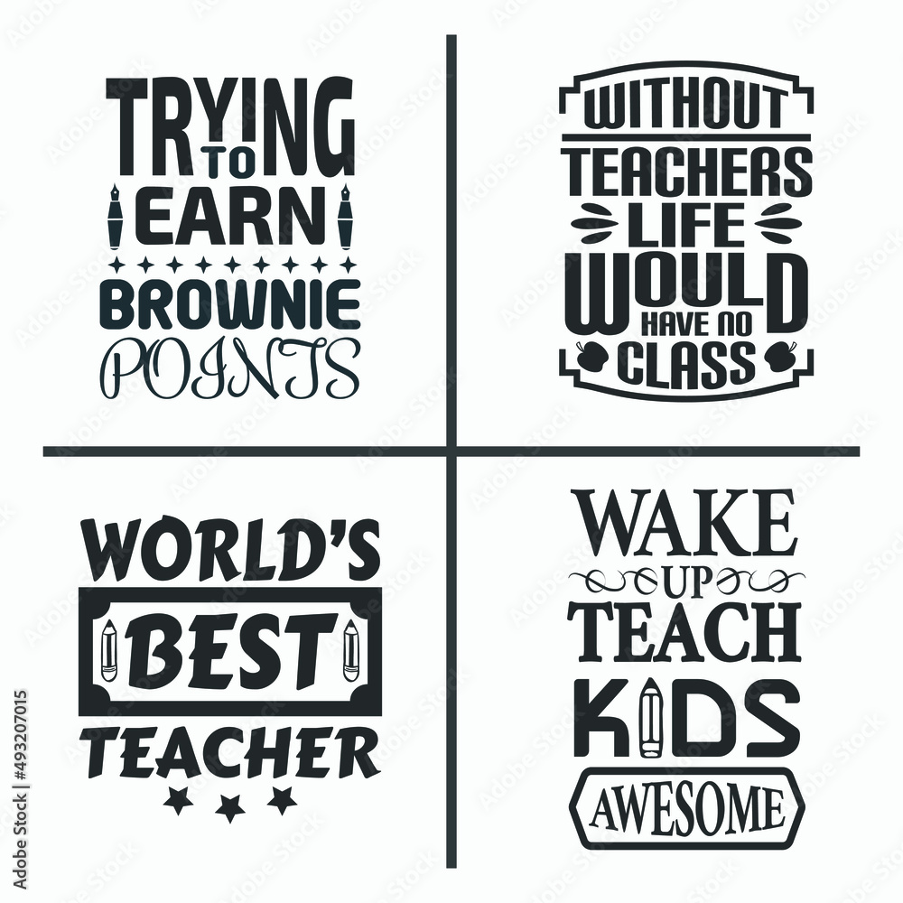 Naklejka Teacher typographic saying design bundle, teaching slogan design vector.