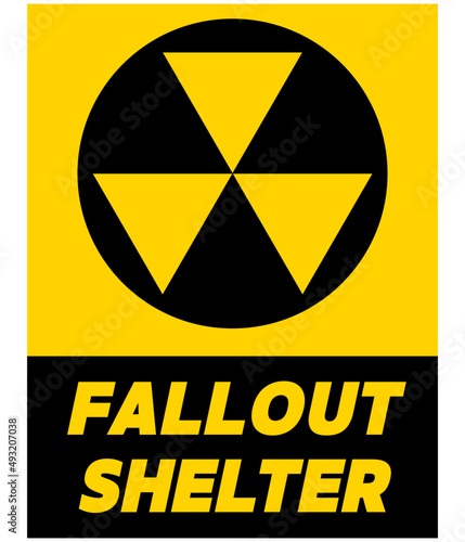 Fallout shelter, information sign with the nuclear symbol and text