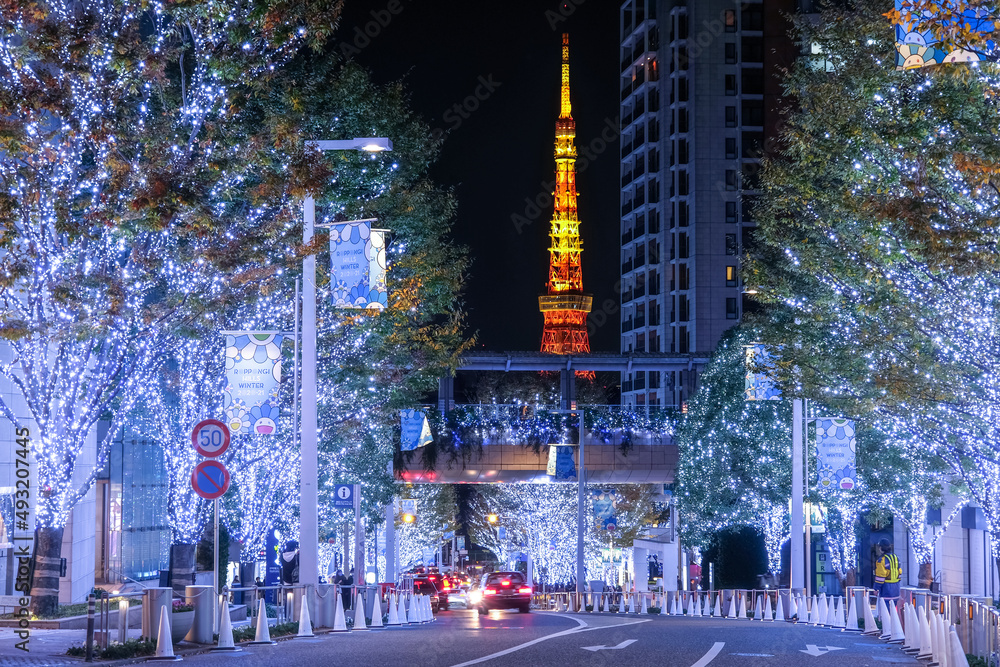 Foto de 東京 六本木、けやき坂イルミネーションと東京タワー do Stock Adobe Stock