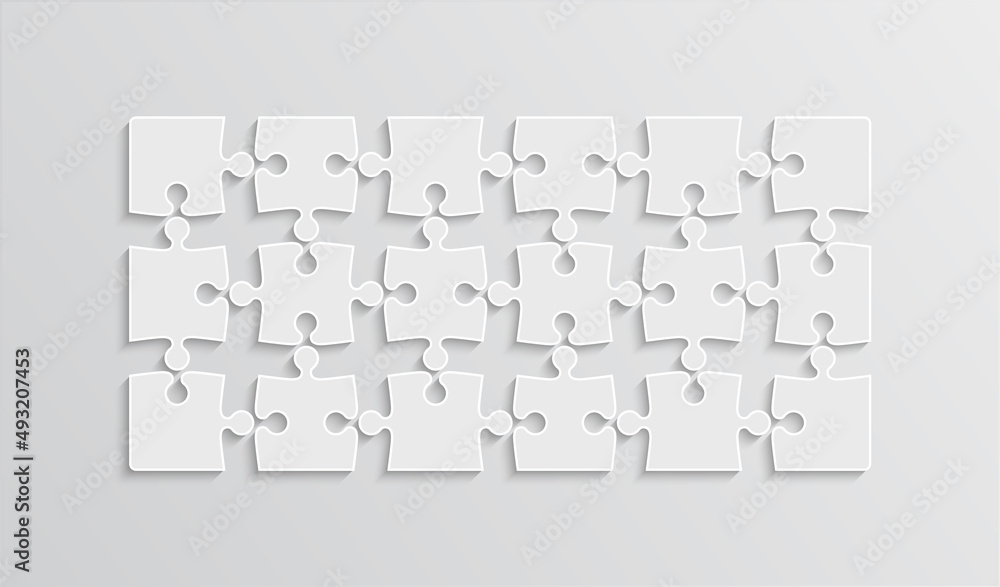 Ambiguous Self-respect Part Puzzle pieces. Jigsaw grid. Thinking mosaic game with 18 separate shapes on  background. Puzzle layout with 3x6 details. Laser cut frame. Vector  illustration. Paper leisure toy. Stock Vector | Adobe Stock