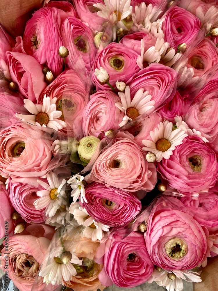 Fototapeta premium bouquets of spring colored flowers