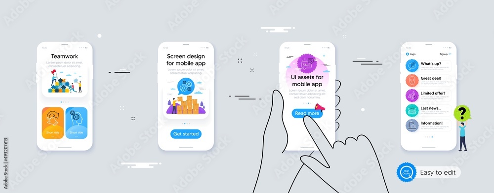 Set of Baggage reclaim, Sports arena and Cogwheel line icons. Phone ui interface. Include Face biometrics, Rotation gesture, Copyright chat icons. Vector Set of Baggage reclaim, Sports arena and Cogwheel line icons. Phone ui interface. Include Face biometrics, Rotation gesture, Copyright chat icons. Vector