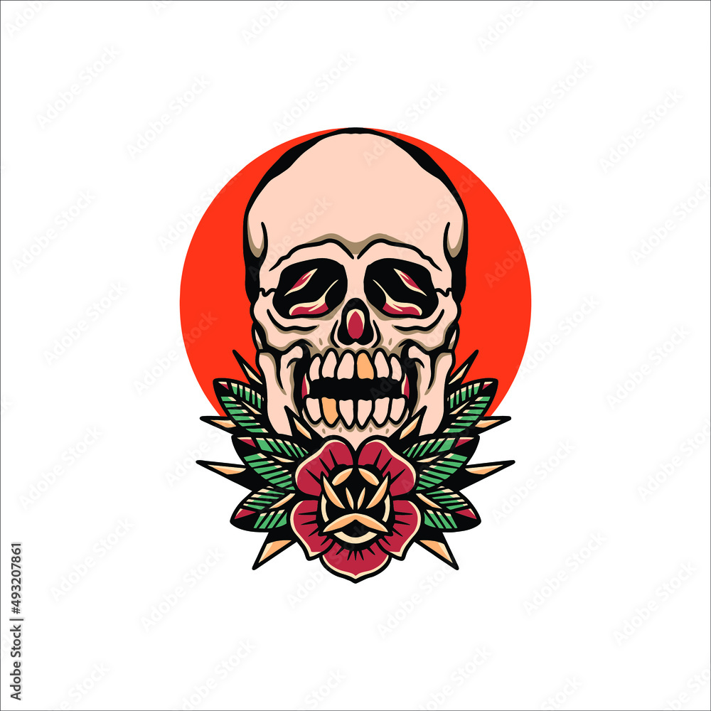 skull and rose tattoo vector design skull and rose tattoo vector design