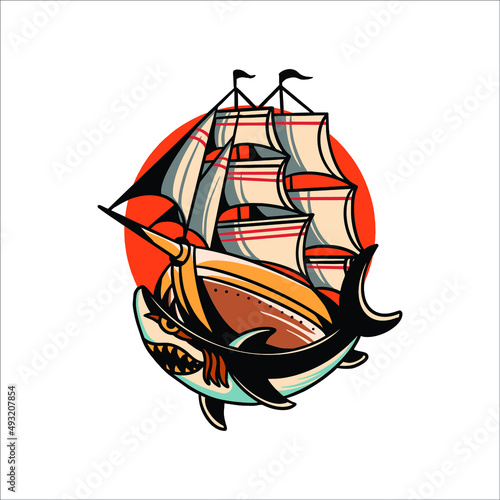 the ship tattoo vector design