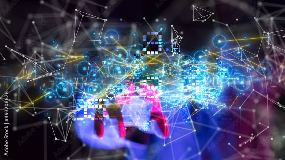 Neural network 3D illustration. Big data and cybersecurity Neural network 3D illustration. Big data and cybersecurity