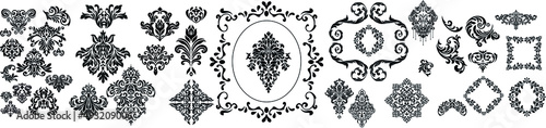 Set of Oriental vector damask patterns for greeting cards and wedding invitations. 