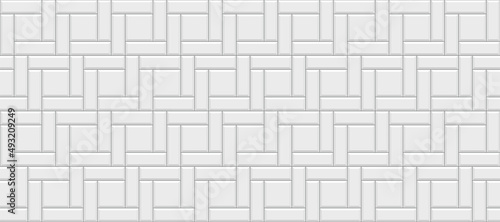 Tile subway wall. Seamless brick texture. Vintage rectangle brickwall. Metro background. Ceramic pattern. Old stone surface. Apron faience print. Cement print. Kitchen backsplash. Vector illustration.
