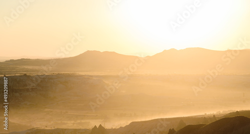 Sunset panoramic view of the Red Valley in Cappadocia  Turkey