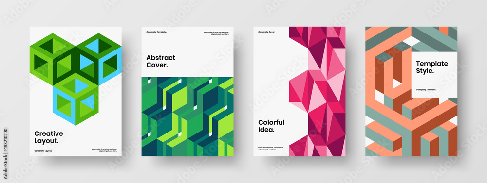 Multicolored geometric pattern corporate identity layout composition. Premium journal cover vector design concept collection.