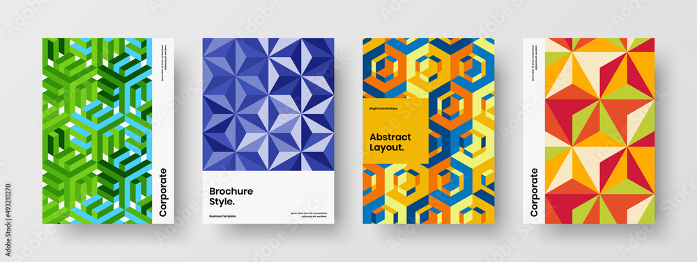 Obraz premium Premium booklet vector design template set. Creative mosaic pattern pamphlet layout bundle.