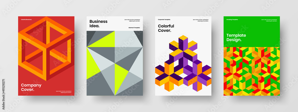 Clean mosaic hexagons company identity layout bundle. Amazing journal cover vector design concept collection.