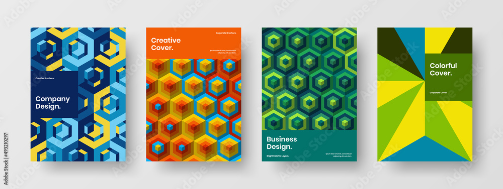 Unique geometric tiles magazine cover concept collection. Minimalistic leaflet A4 design vector illustration bundle. Unique geometric tiles magazine cover concept collection. Minimalistic leaflet A4 design vector illustration bundle.