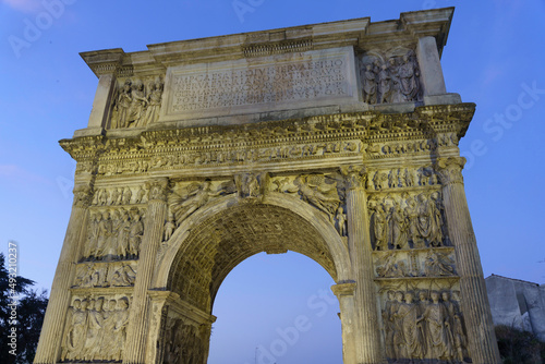 Benevento: Arco di Traiano, Roman arch, by night