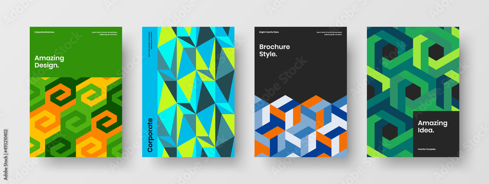 Abstract postcard A4 vector design template collection. Simple geometric shapes catalog cover layout set.