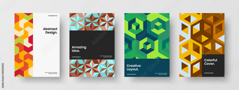 Creative flyer design vector layout bundle. Fresh mosaic tiles brochure concept set.