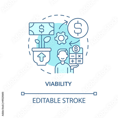 Viability turquoise concept icon. Sustainable land management abstract idea thin line illustration. Economic growth. Isolated outline drawing. Editable stroke. Arial, Myriad Pro-Bold fonts used