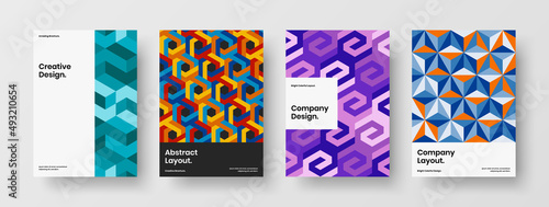 Premium magazine cover A4 vector design illustration set. Colorful geometric tiles placard concept collection.