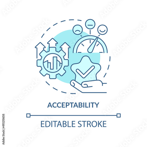 Fototapeta Naklejka Na Ścianę i Meble -  Acceptability turquoise concept icon. Sustainable management abstract idea thin line illustration. Socially acceptable. Isolated outline drawing. Editable stroke. Arial, Myriad Pro-Bold fonts used