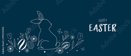 Easter greeting card with rabbit pattern design with cute Easter egg decoration. vector illustration