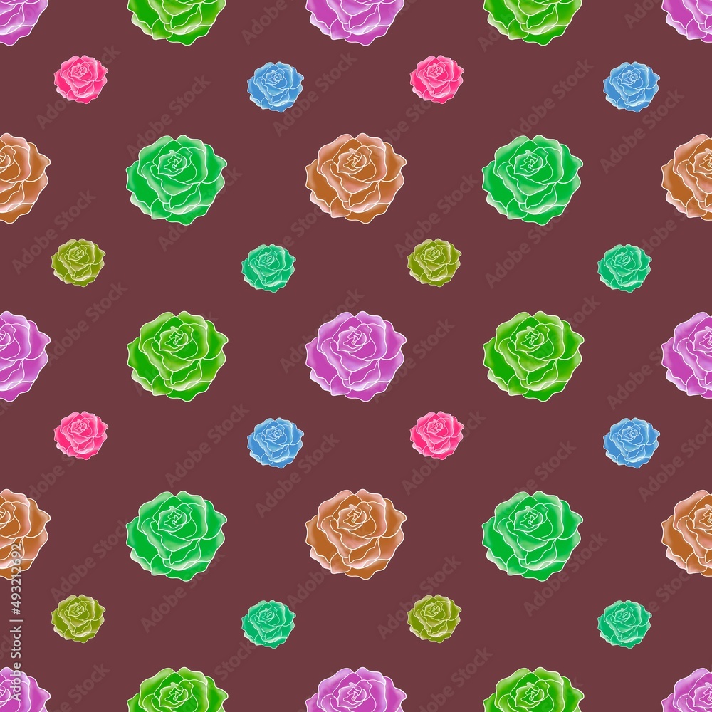 Seamless pattern with roses colorful tropical rose flowers illustration background template for trendy folk style modern floral background Seamless pattern with roses colorful tropical rose flowers illustration background template for trendy folk style modern floral background