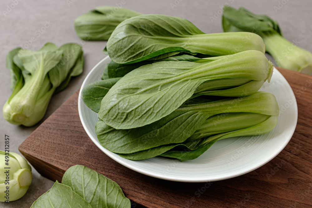 Green bok choy, a leafy vegetable with a soft texture Green bok choy, a leafy vegetable with a soft texture