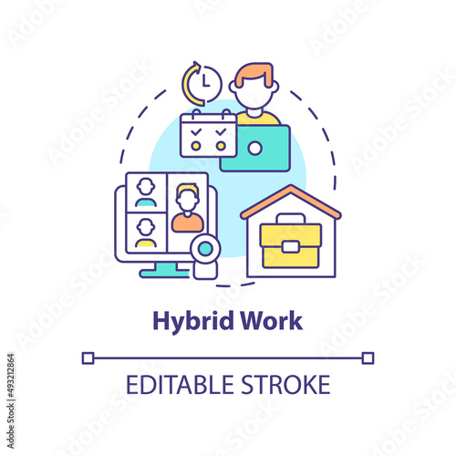 Hybrid work concept icon. Flexible shifts time. Trends in enterprise abstract idea thin line illustration. Isolated outline drawing. Editable stroke. Arial, Myriad Pro-Bold fonts us