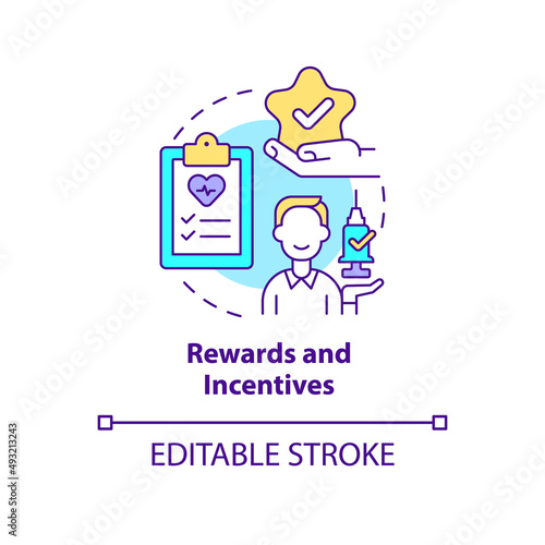 Rewards and incentives concept icon. Program for patients. Healthcare macro trends abstract idea thin line illustration. Isolated outline drawing. Editable stroke. Arial, Myriad Pro-Bold fonts used
