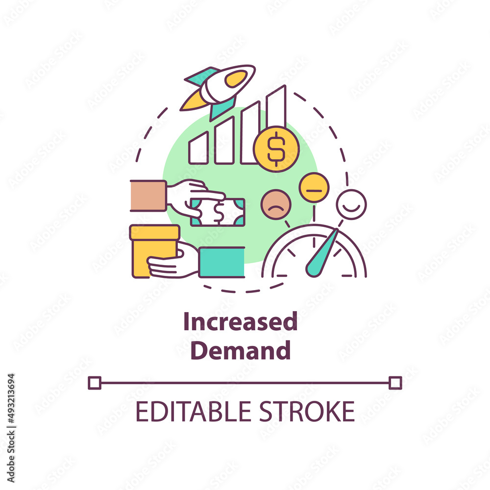 Increased demand concept icon. Business companies service. Macro economy trends abstract idea thin line illustration. Isolated outline drawing. Editable stroke. Arial, Myriad Pro-Bold fonts used