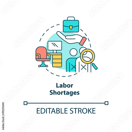 Labor shortages concept icon. Lack of workforces. Macro economy trends abstract idea thin line illustration. Isolated outline drawing. Editable stroke. Arial, Myriad Pro-Bold fonts used