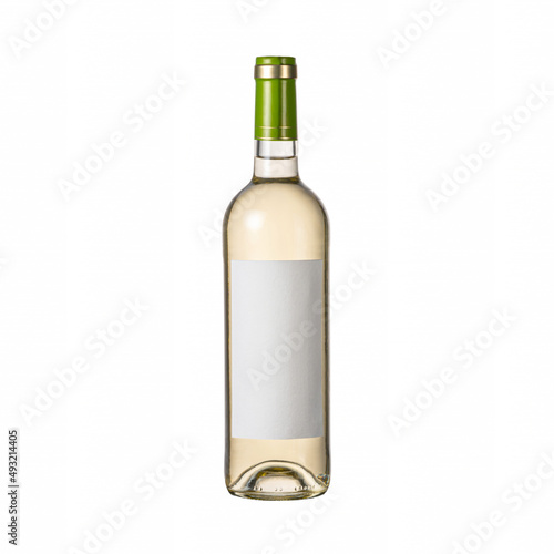 bottle of white wine on a white background. wine bottle with blank label mockup